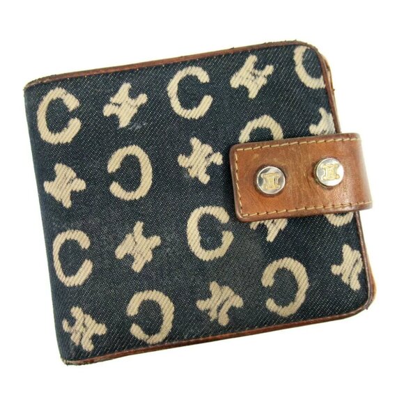 CELINE Two-fold wallet C brazon canvas x leather Authentic USED - Picture 1 of 9